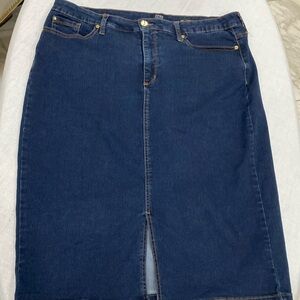 Jones New York Signature indigo denim jeans skirt size zero 16 Lexington midi